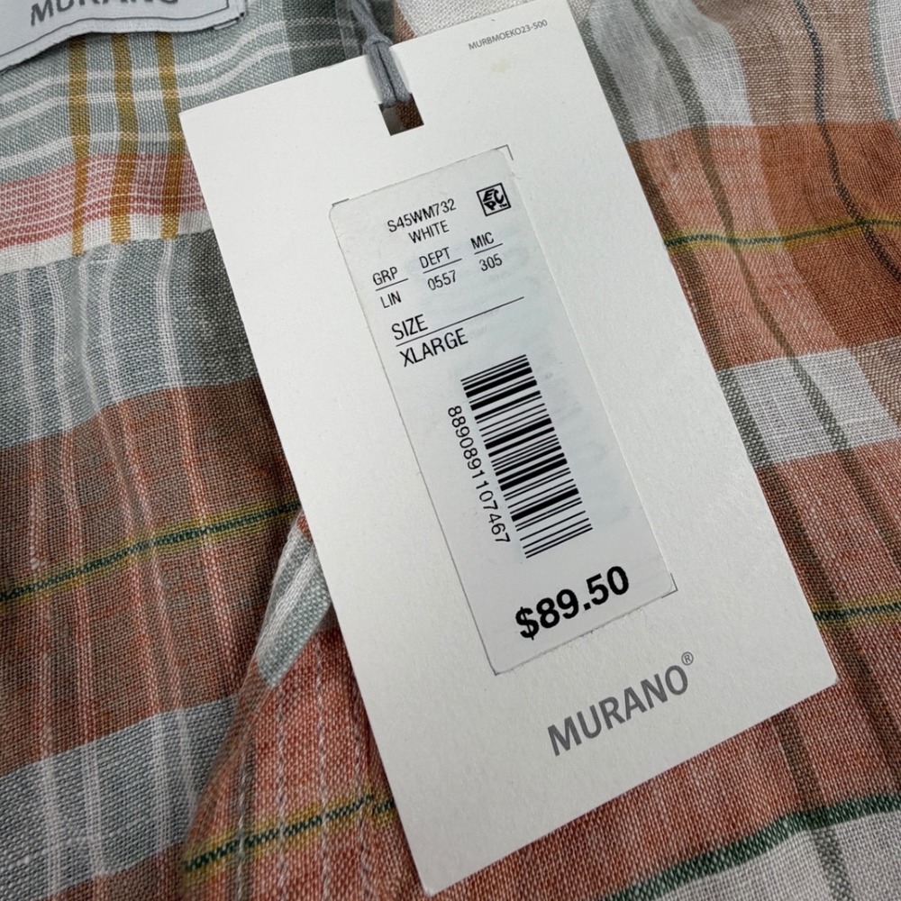 Murano Baird McNutt Linen Shirt Women XL White Plaid Long Sleeve V-Neck Pullover - Picture 4 of 8
